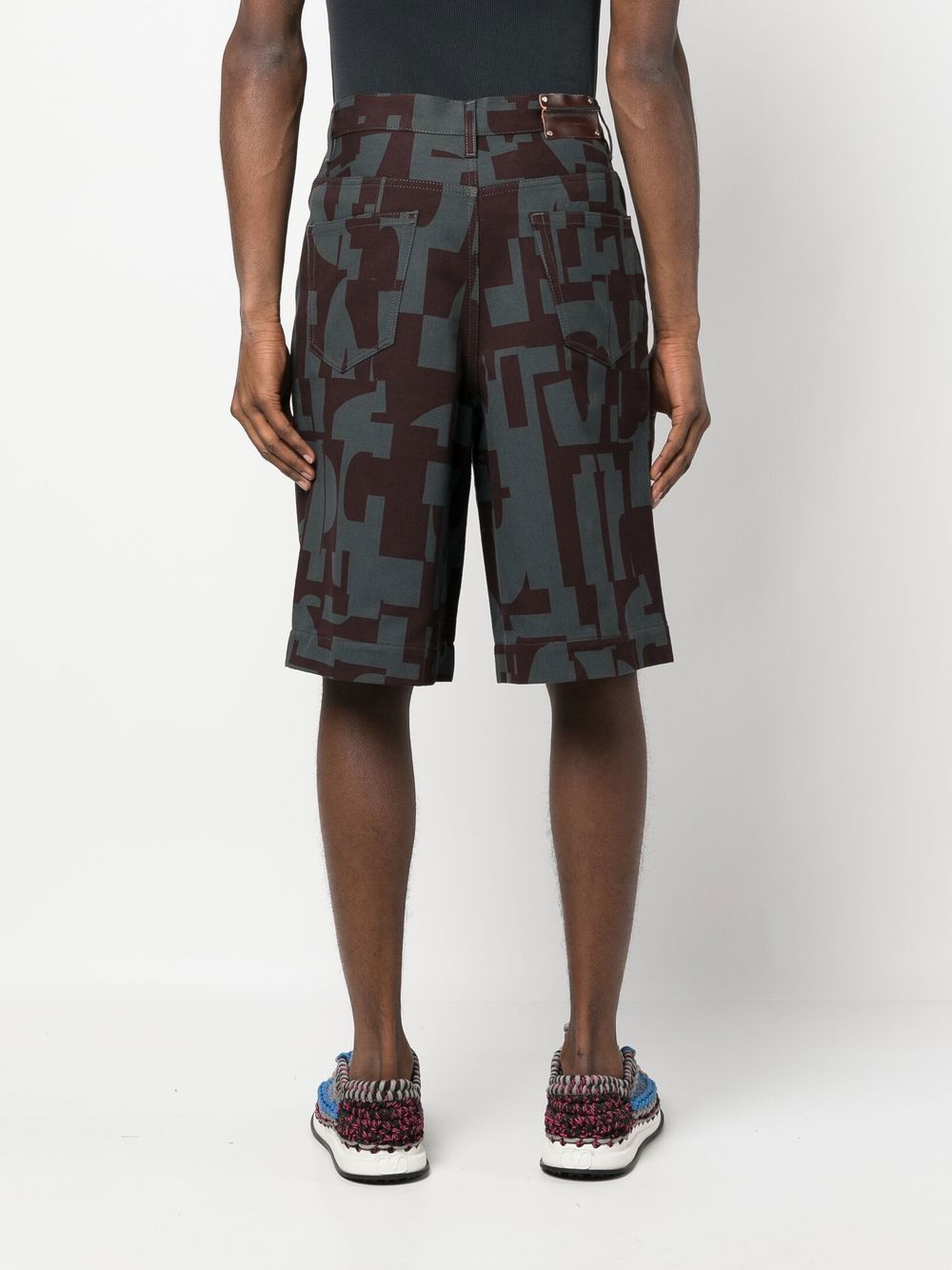 Dries Van Noten Gray & Purple Printed Denim Shorts In Black