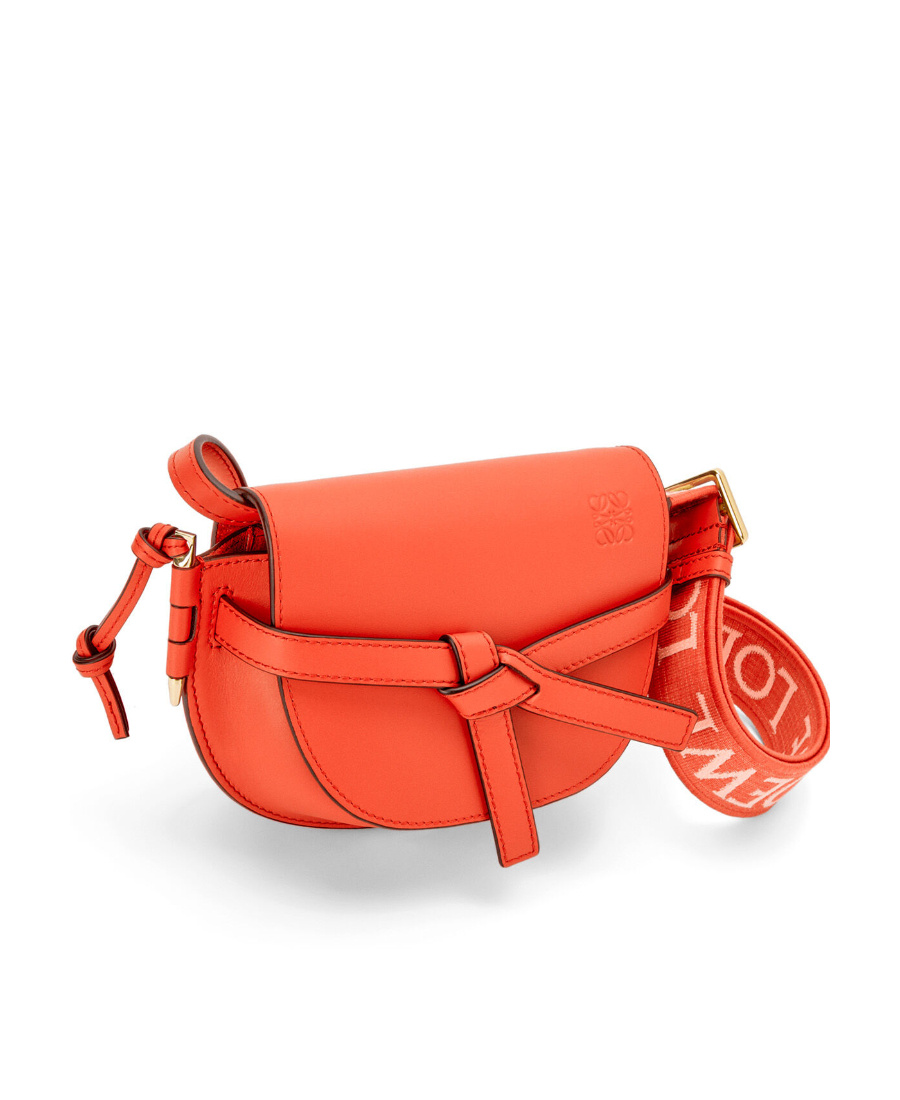 Loewe Mini Gate Dual Bag In Soft Calfskin And Jacquard In Orange