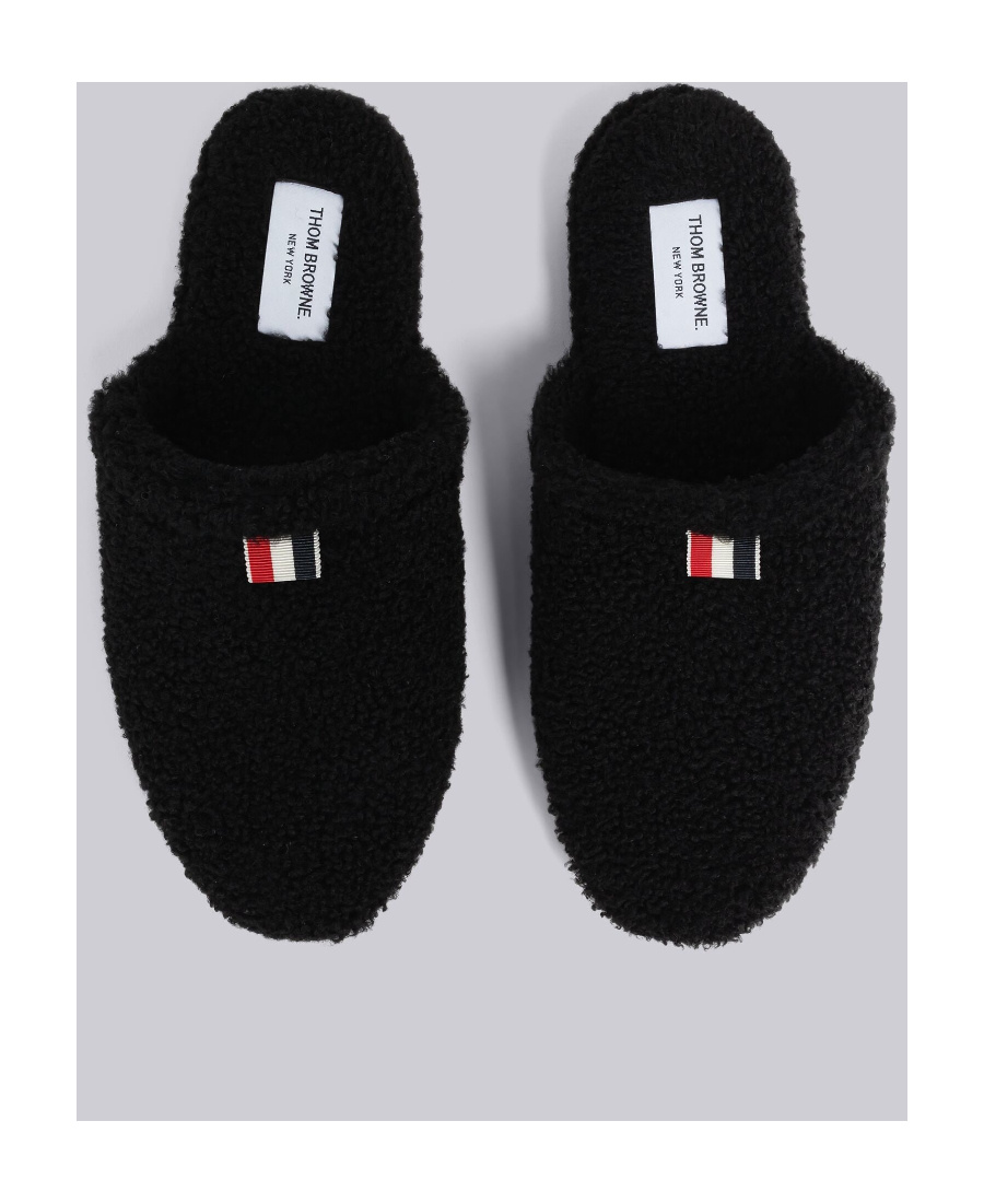 Thom Browne Rwb Grosgrain Tab Slippers In Black