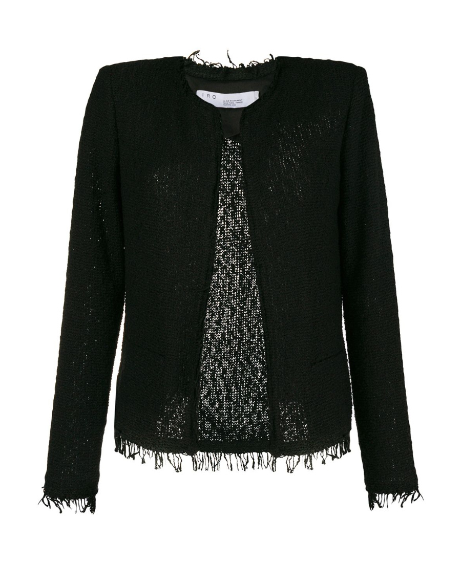 Iro Cotton Blend Collarless Jacket With Frayed Edges In Black