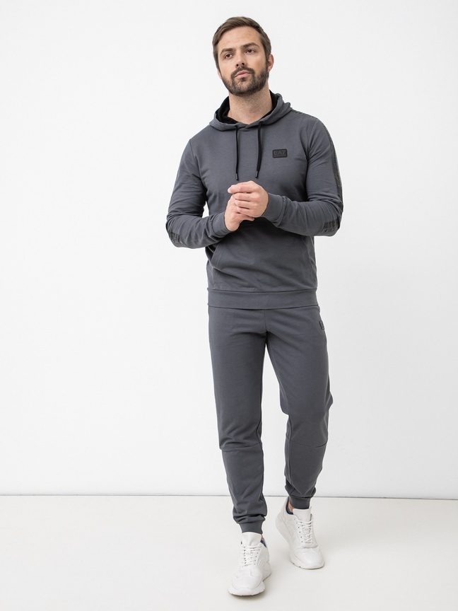 Ea7 Logo Hooded Sweater In Black