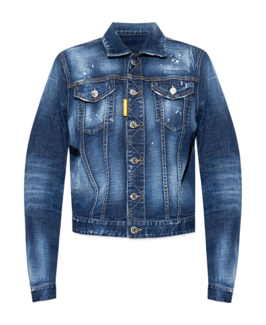 Dsquared2 Icon Paint-splatter Denim Jacket In Blue