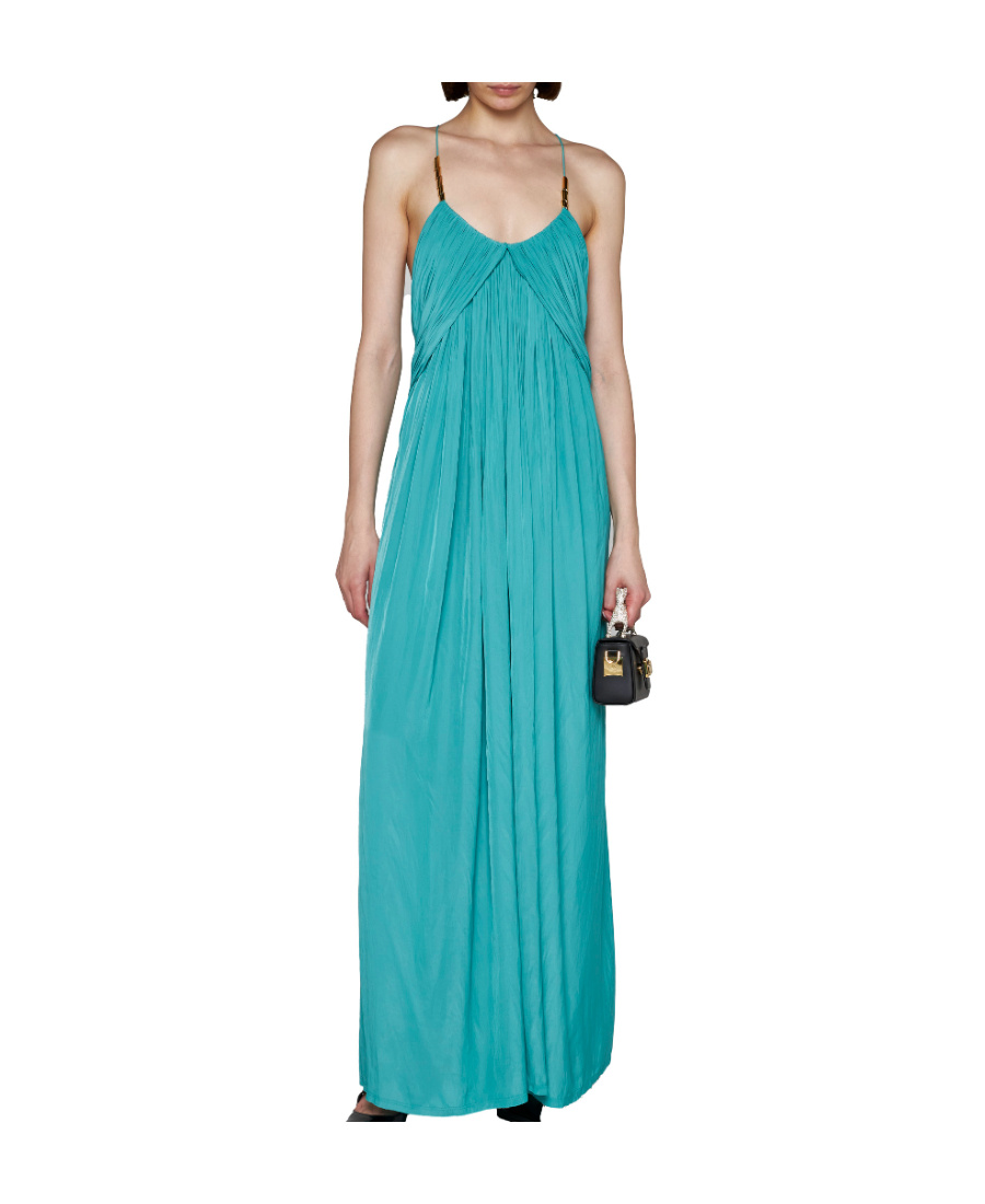 Lanvin Pleated Long Dress In Blue