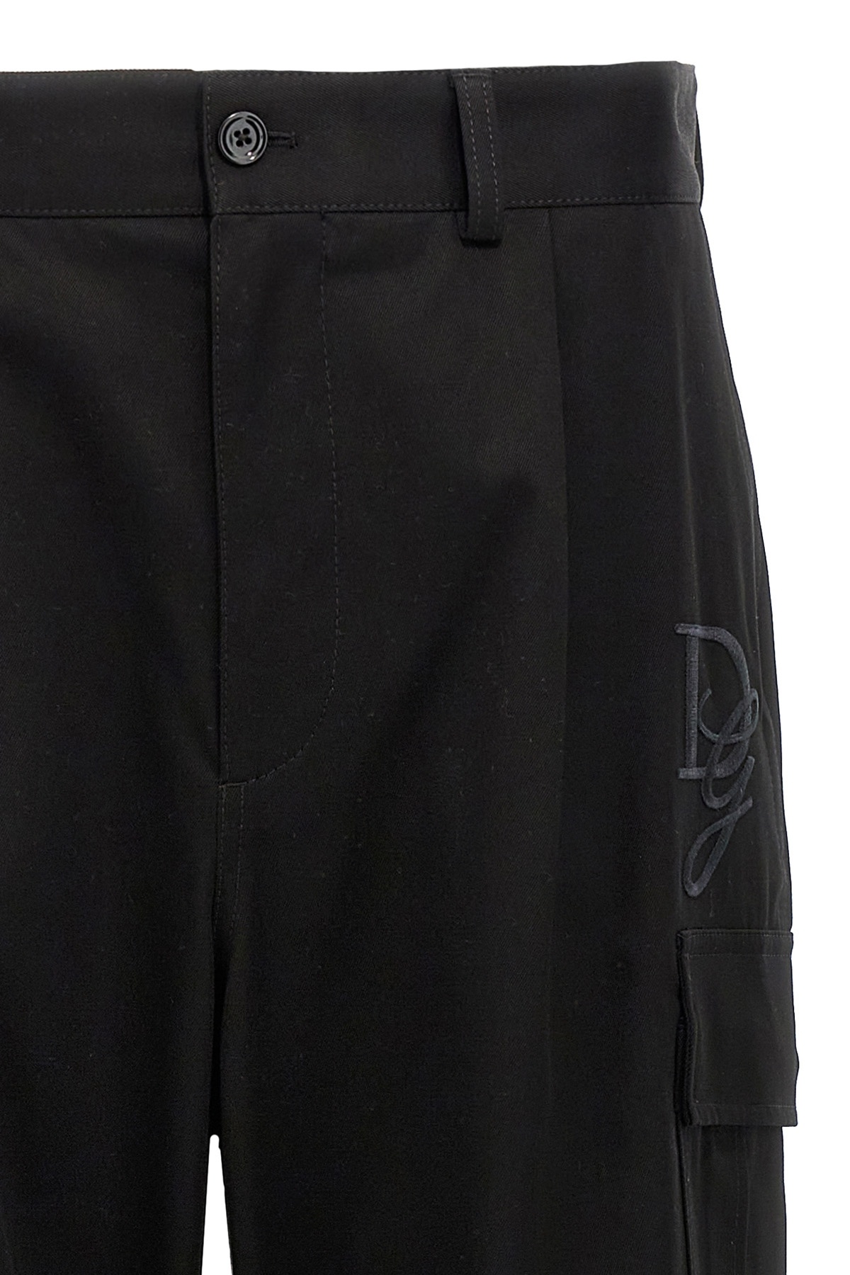 Dolce & Gabbana Single-pleated Cargo Pants With Embroidered Monogram In Black