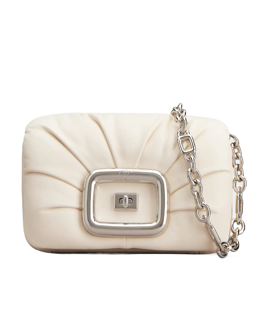 Roger Vivier Logo Engraved Foldover Top Shoulder Bag In Nude