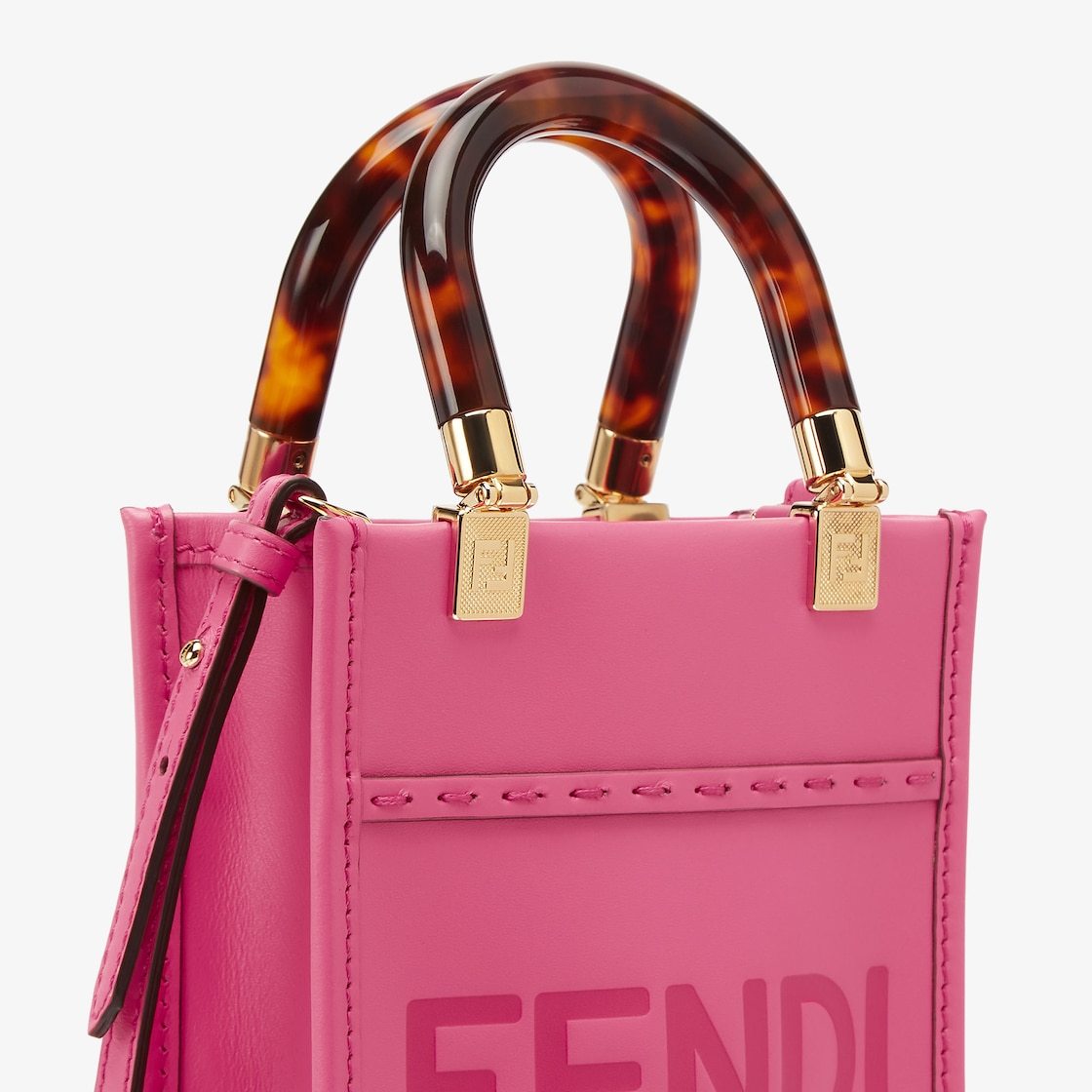 Fendi Woman Fuchsia Leather Mini Sunshine Handbag In Red