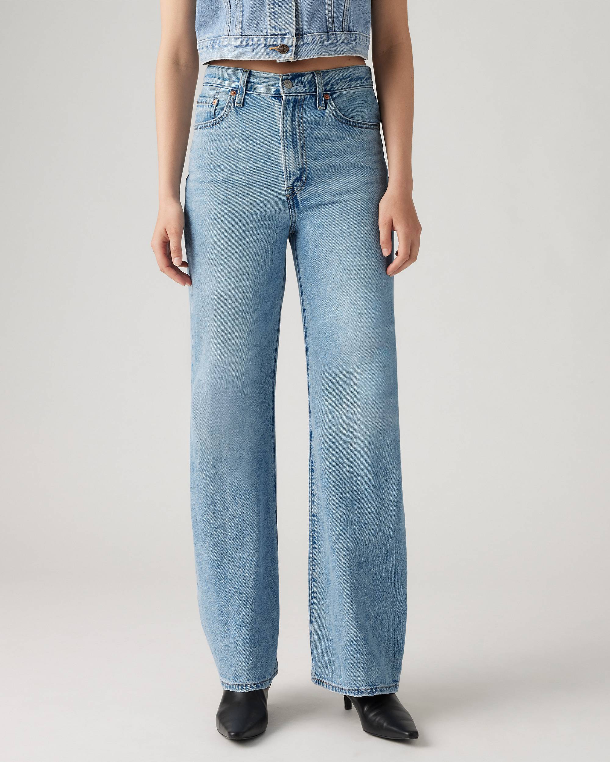 Levi's Cinch Metallic Side Stripe High Waist Baggy Wide Leg Jeans In Blue