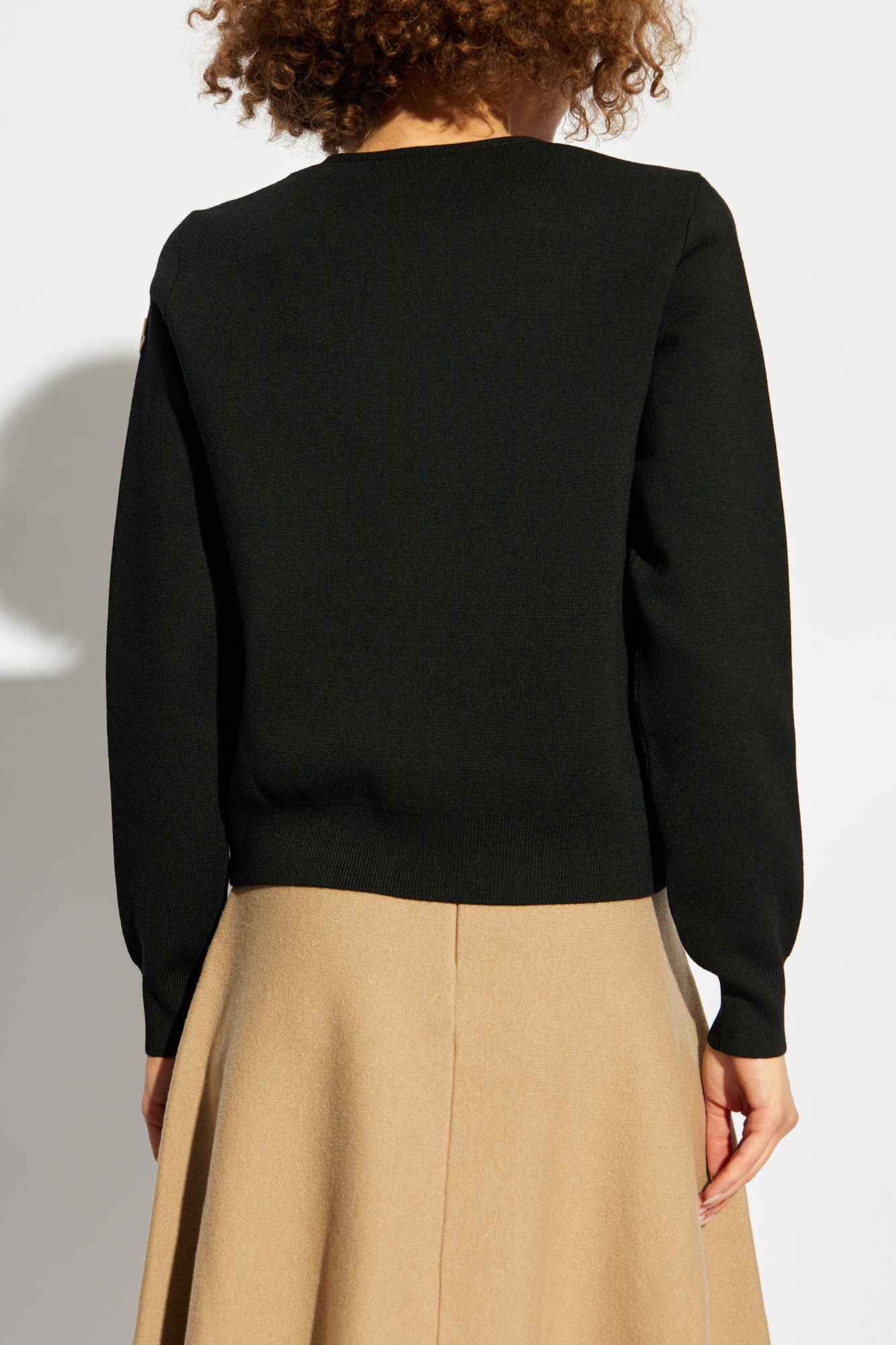 Moncler Wool Collarless Knit Sleeves Long Ribbed In Black