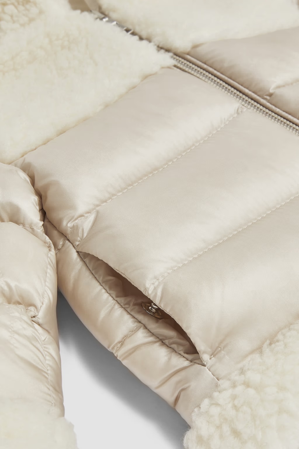 Moncler Girl's Dofi Teddy Trim Puffer Jacket In Nude