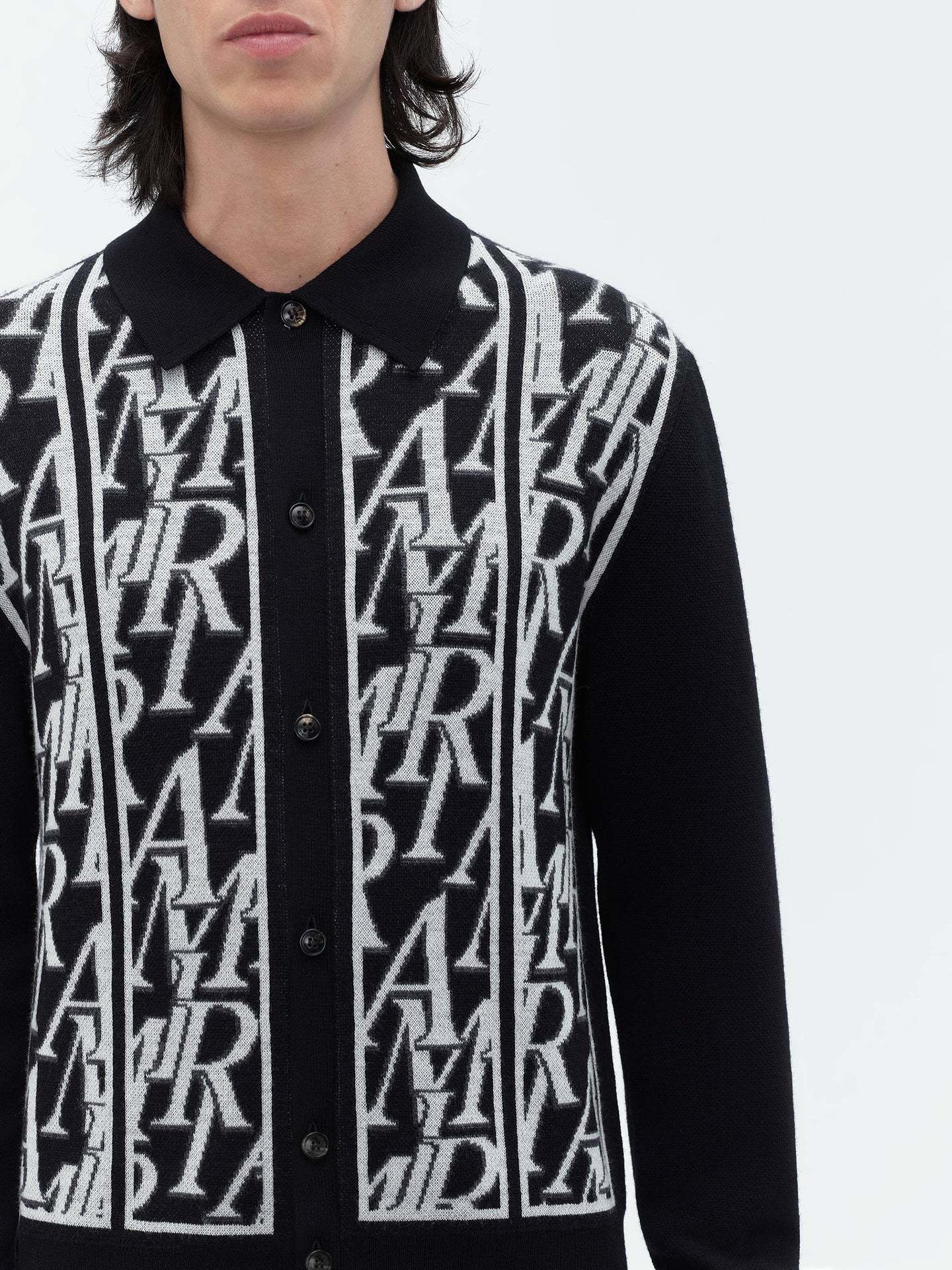 Amiri Repeat Merino-wool Cardigan In Black