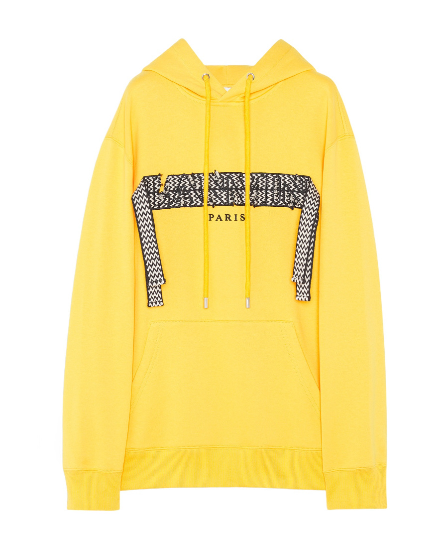 Lanvin Logo Patch Drawstring Hoodie In Yellow