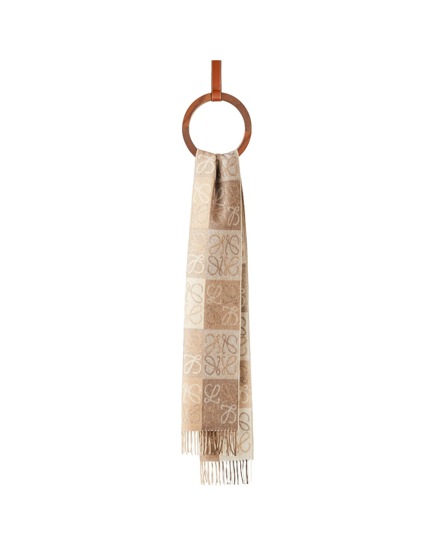 LOEWE LOEWE CHECKERBOARD FRINGED EDGE SCARF