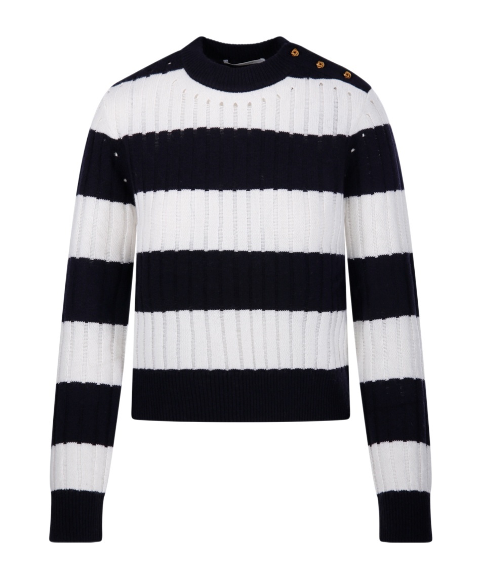 Max Mara Striped Crop Sweater In Wool And Cashmere In Black