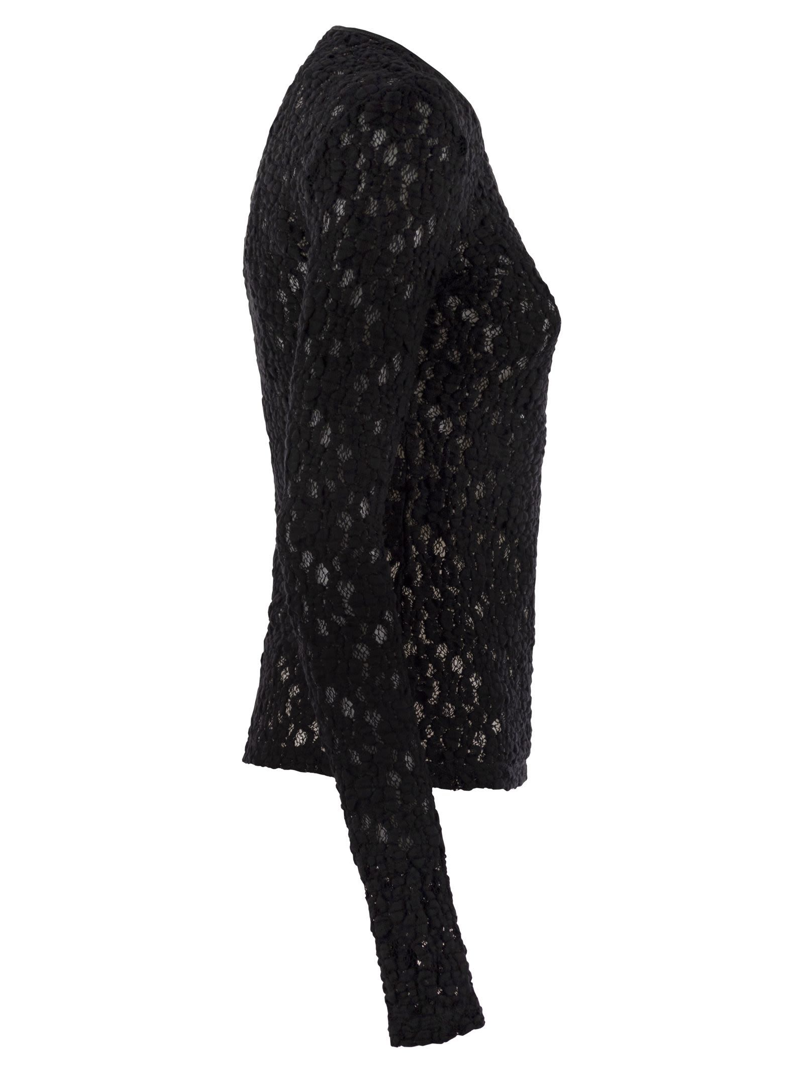 Max Mara Studio Lace Jersey Knit Top In Black