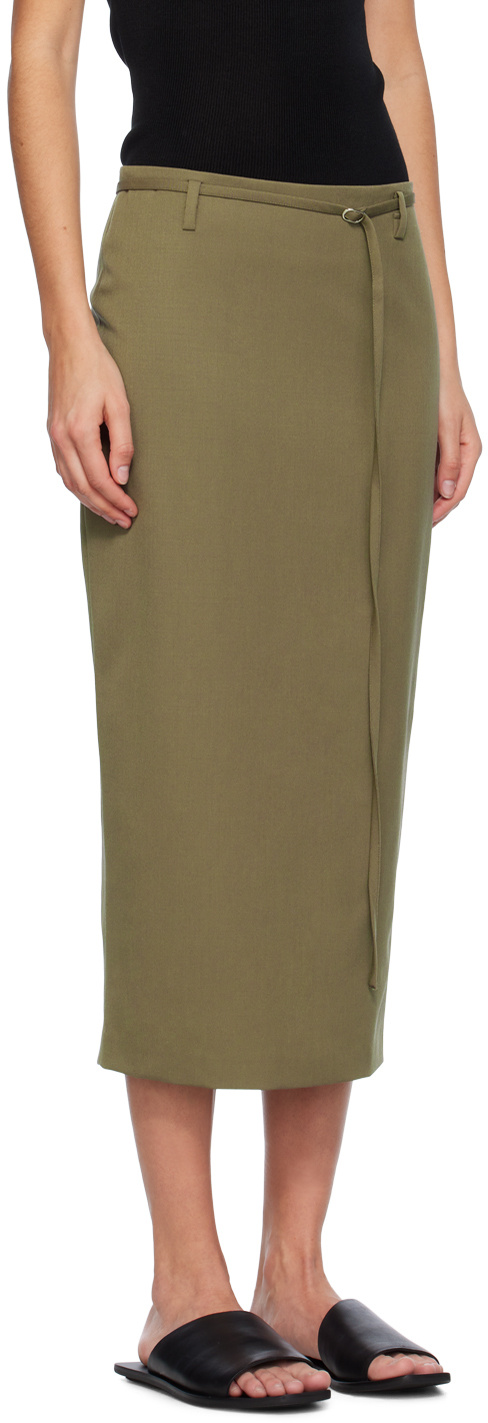 St Agni Kelp Belted Stretch-wool Pencil Skirt In Green