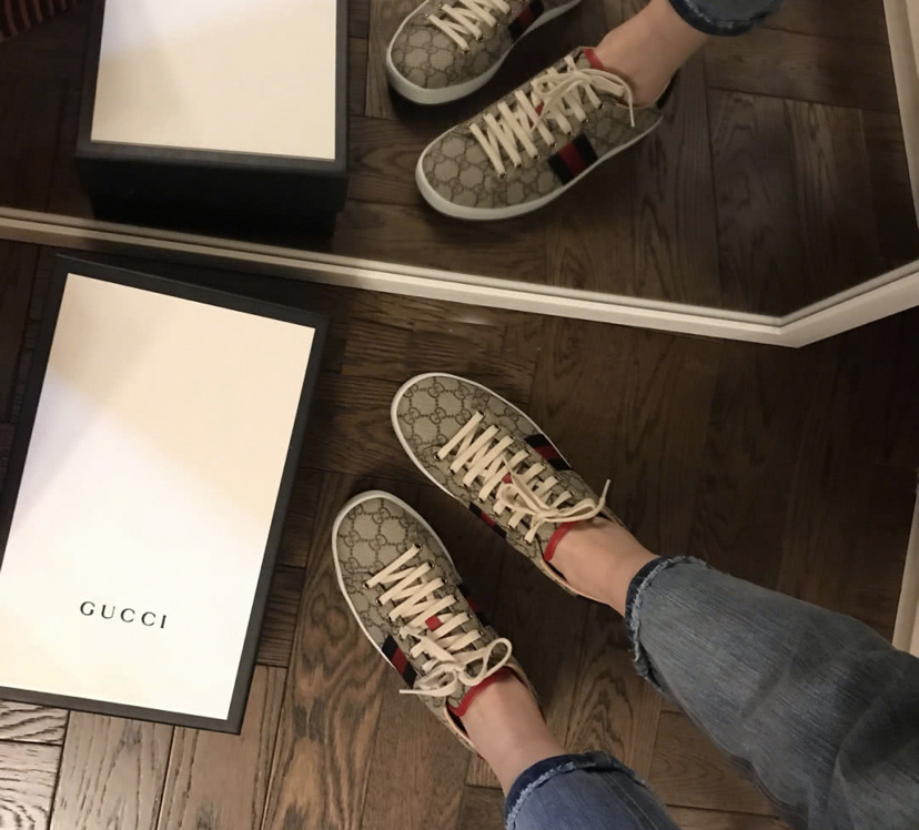 Gucci Ace Gg Supreme Metallic Watersnake-trimmed Logo-print Coated-canvas Sneakers In Multi