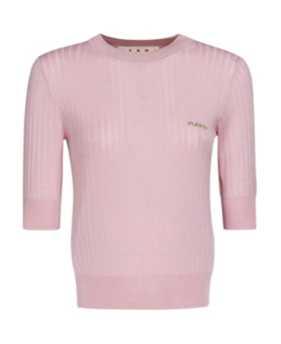 Marni Logo-embroidered Round-neck Top In Pink