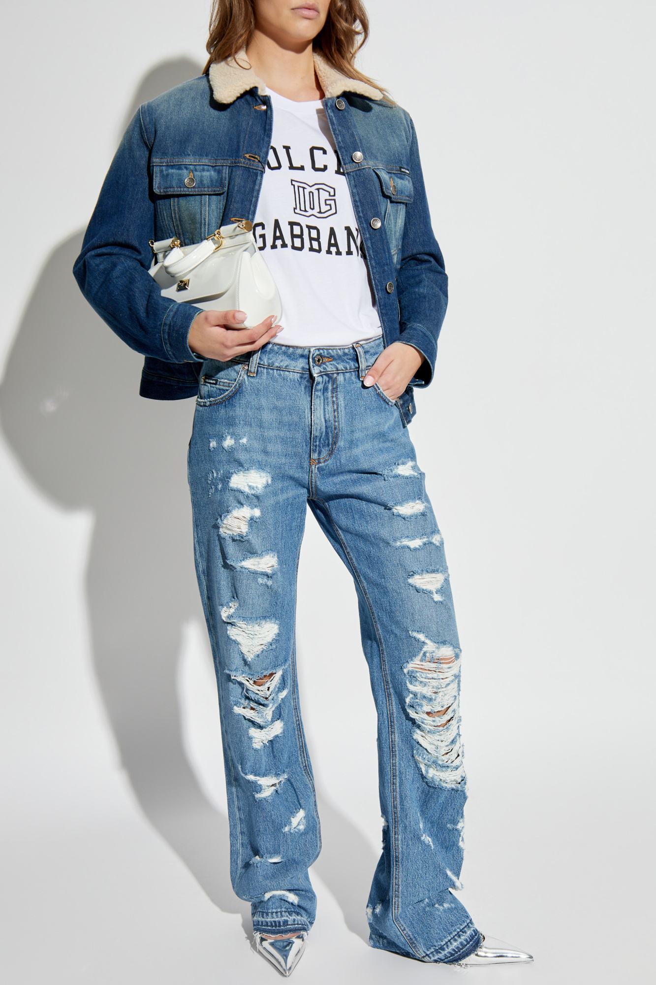 Dolce & Gabbana Logo Plaque Denim Jacket In Blue