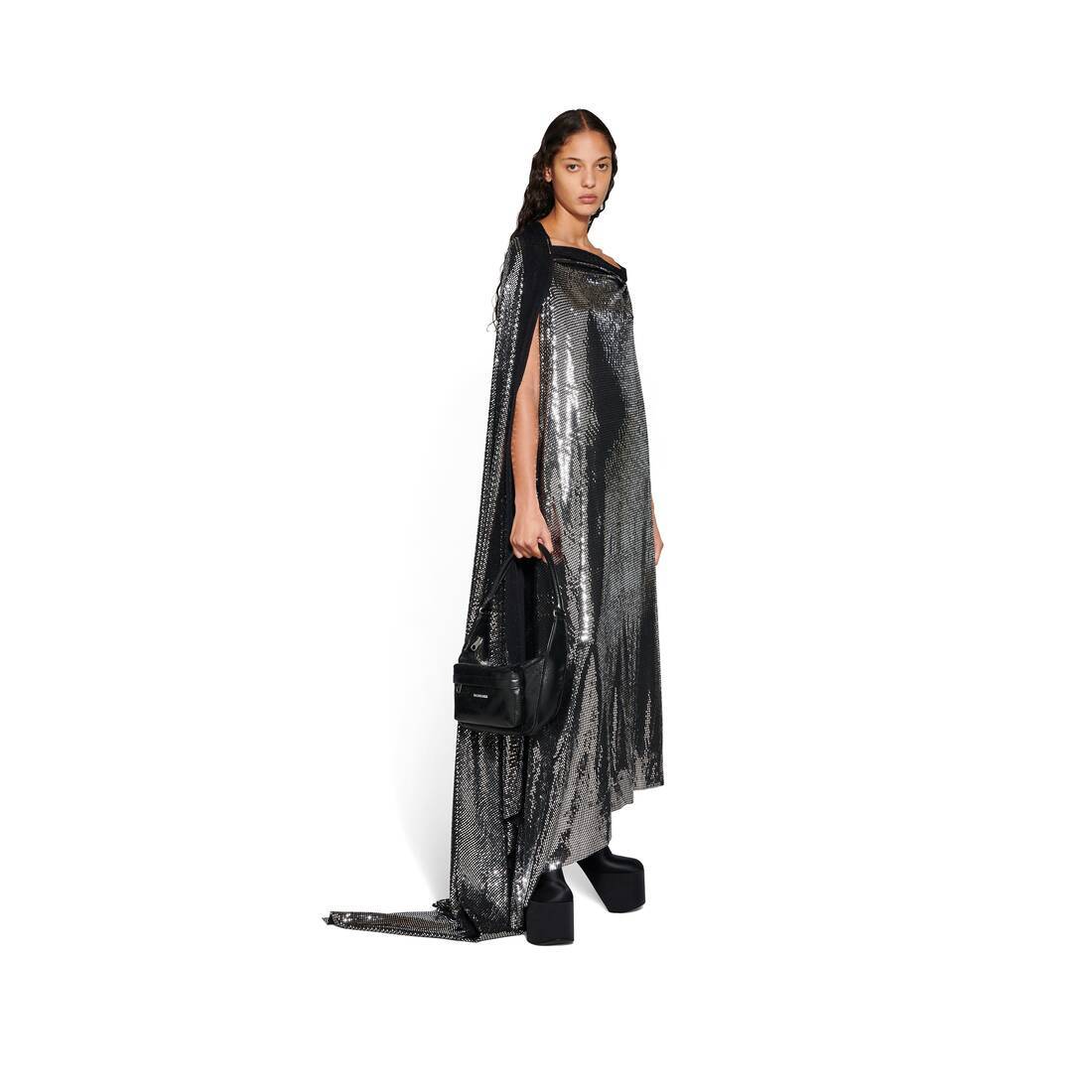 Balenciaga Draped Back Midi Dress With Metallic Effect In Black
