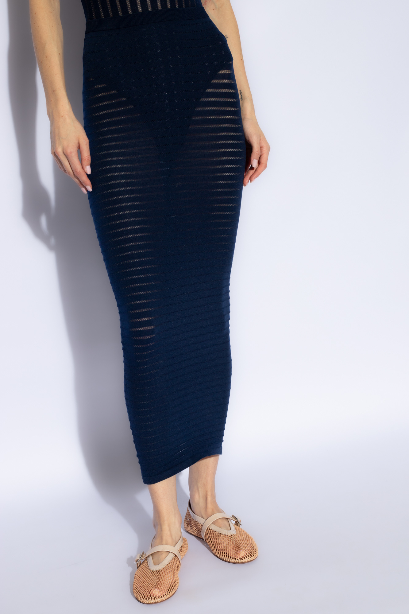 ALAÏA RIBBED STRIPED MAXI SKIRT