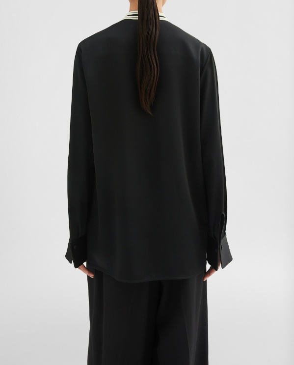Jil Sander Oversized Two-tone Piped Crepe Shirt In Black