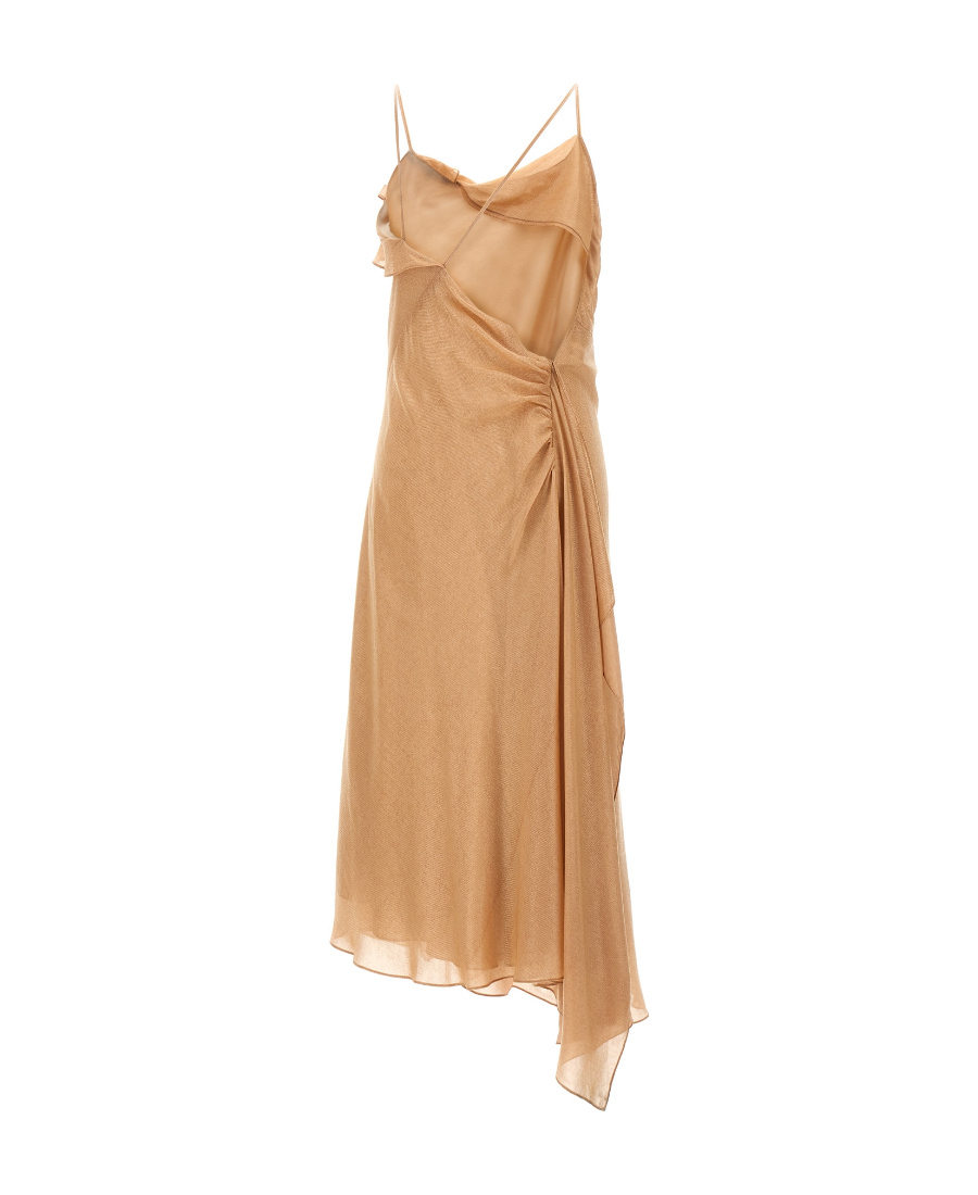 Victoria Beckham Mini Loose Draped Dress With Ruches In Viscose Blend Woman In Nude