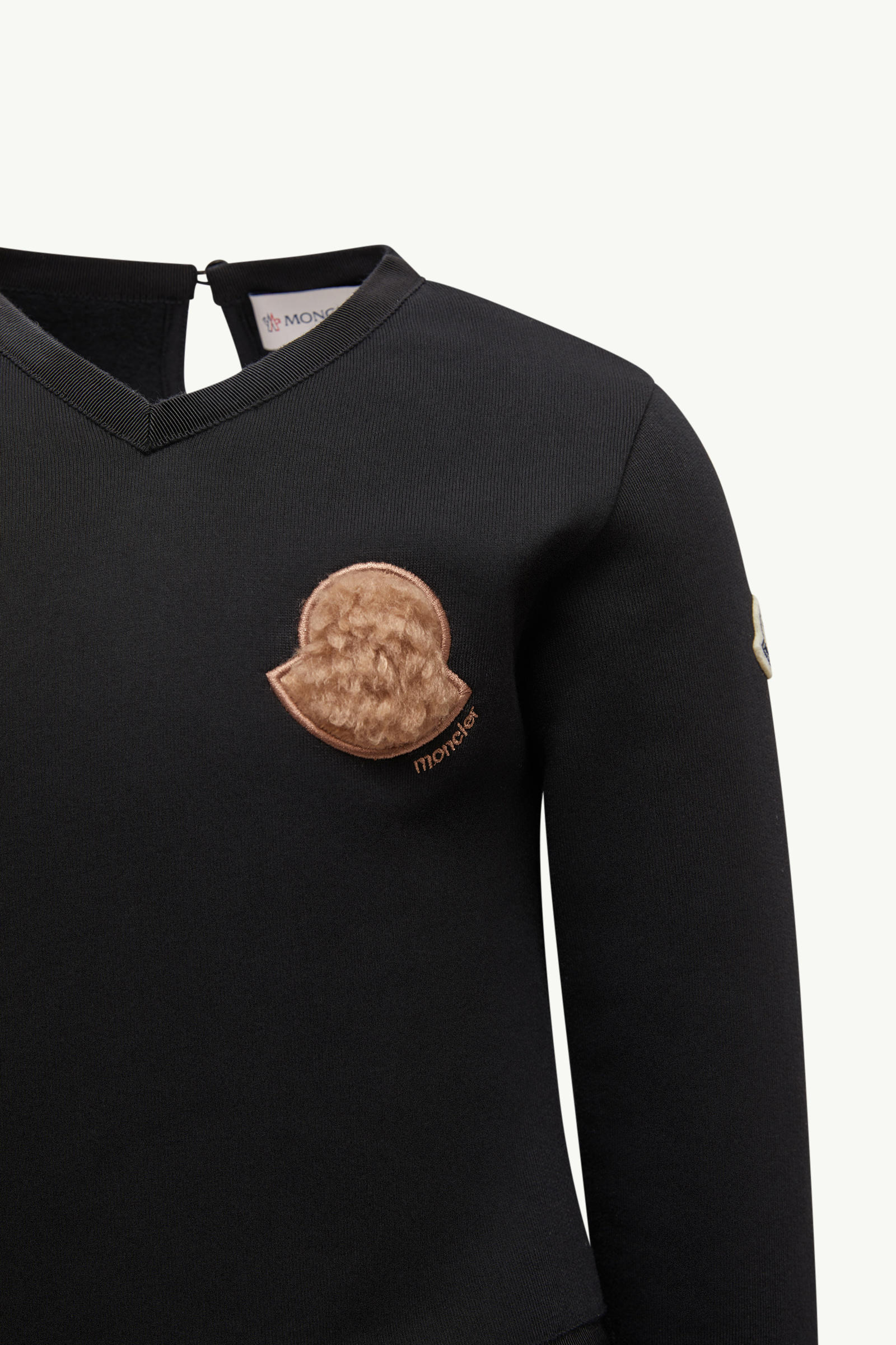 Moncler Abito In Cotone Plissettato Con Logo Teddy In Black