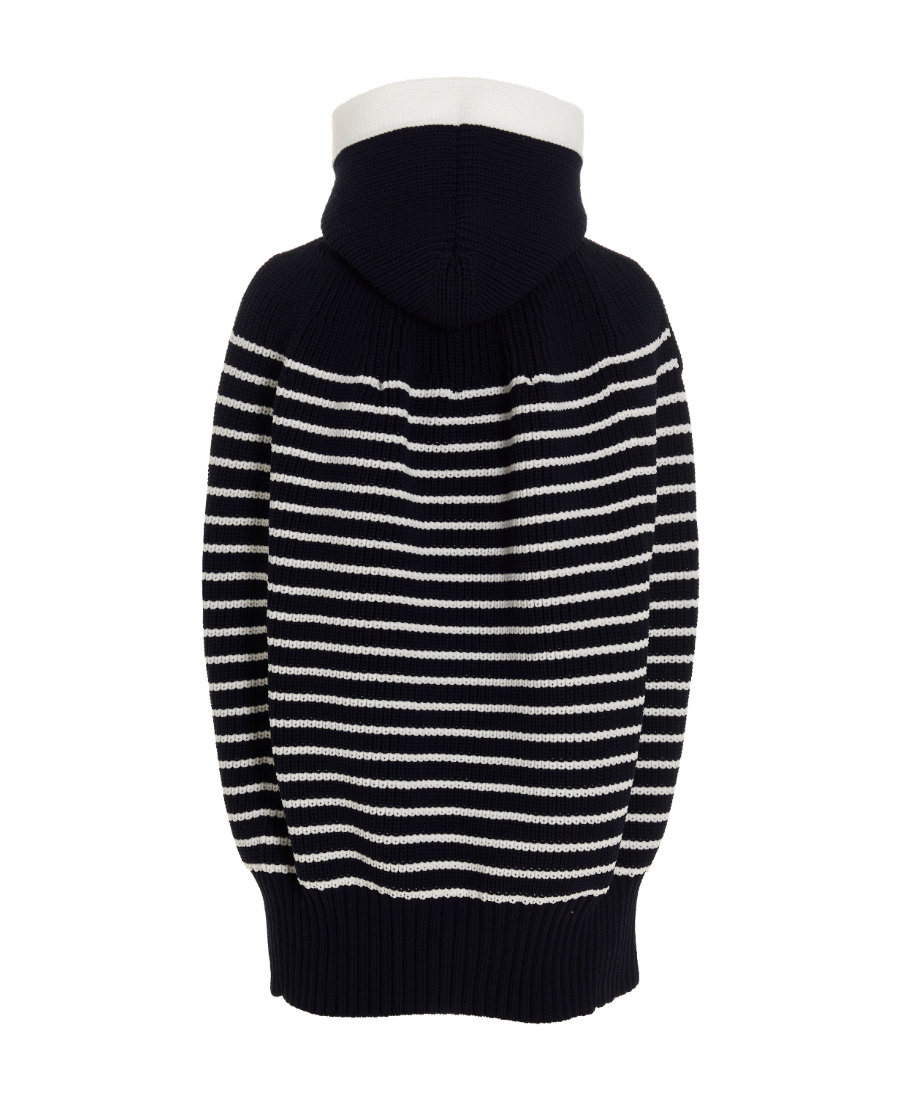 Shop Sacai Striped Knitted Hoodie In Black