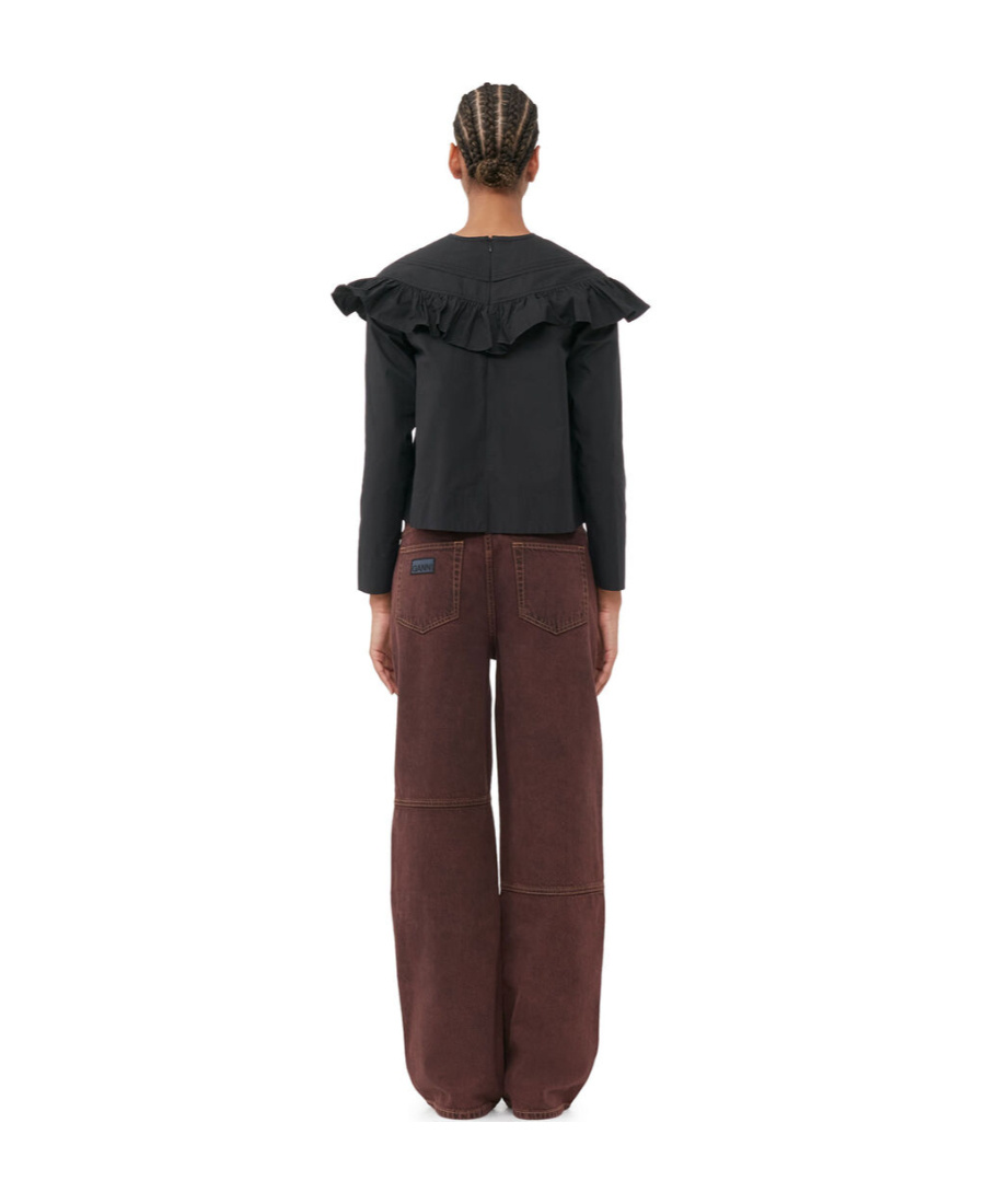 Ganni Frilly Blouse In Black