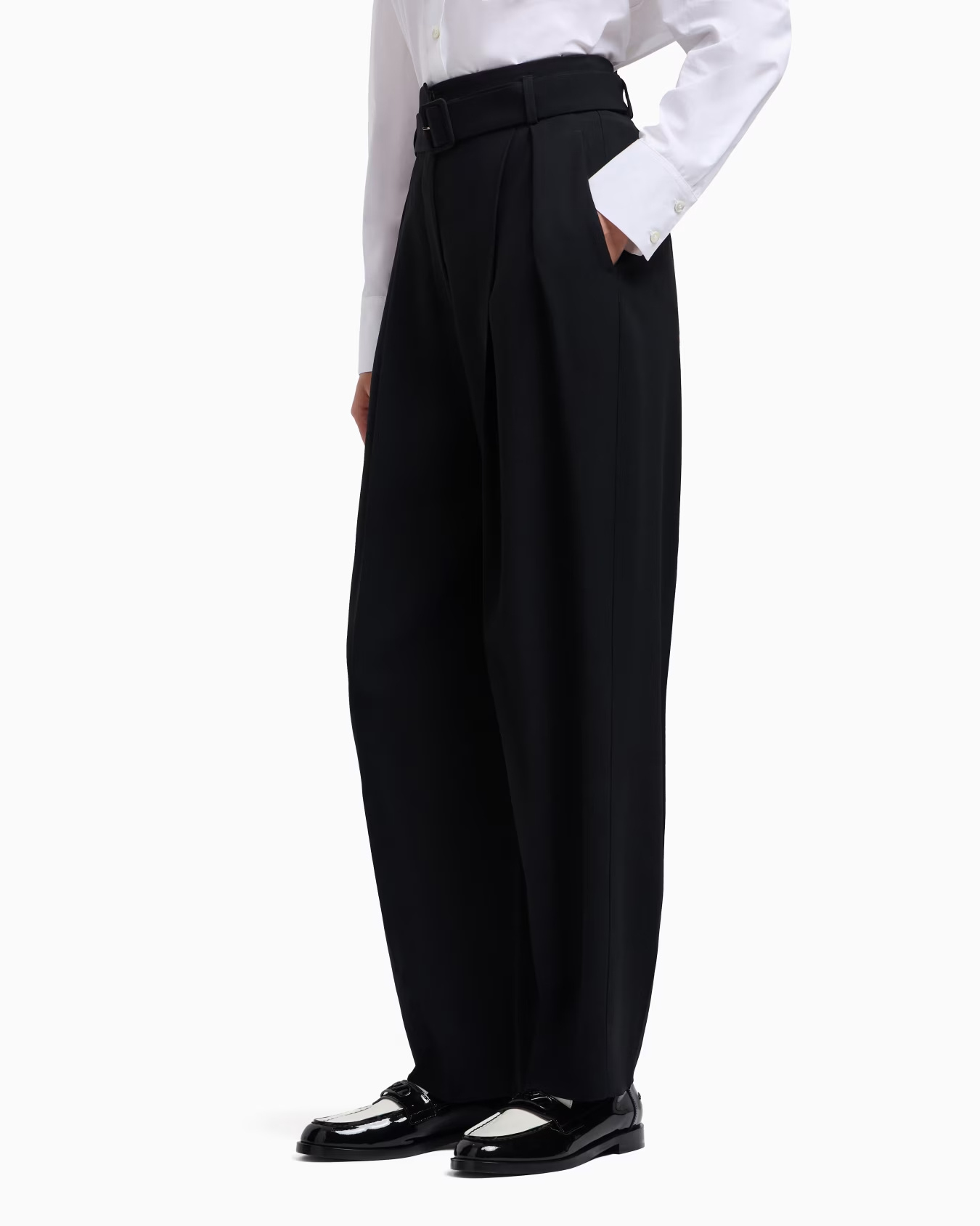 Emporio Armani Envers Satin Trousers With Pleats And Belt In Black