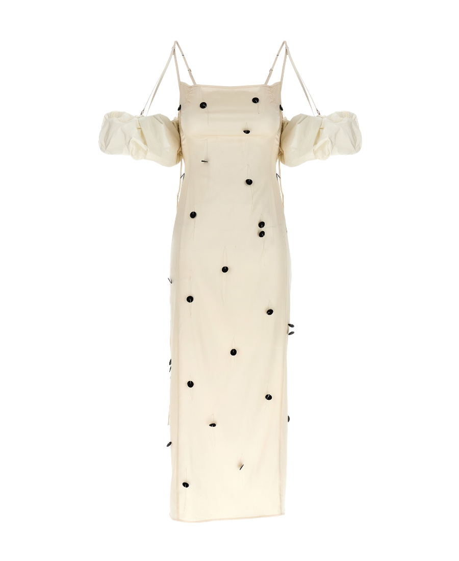 Jacquemus Beloved Off-shoulder Midi Dress With Button Embellishments In Neutral