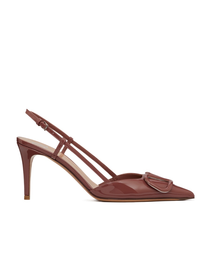 Valentino Garavani Vlogo Signature Patent Leather Slingback Pump 80mm Woman Brown 40.5 In Red
