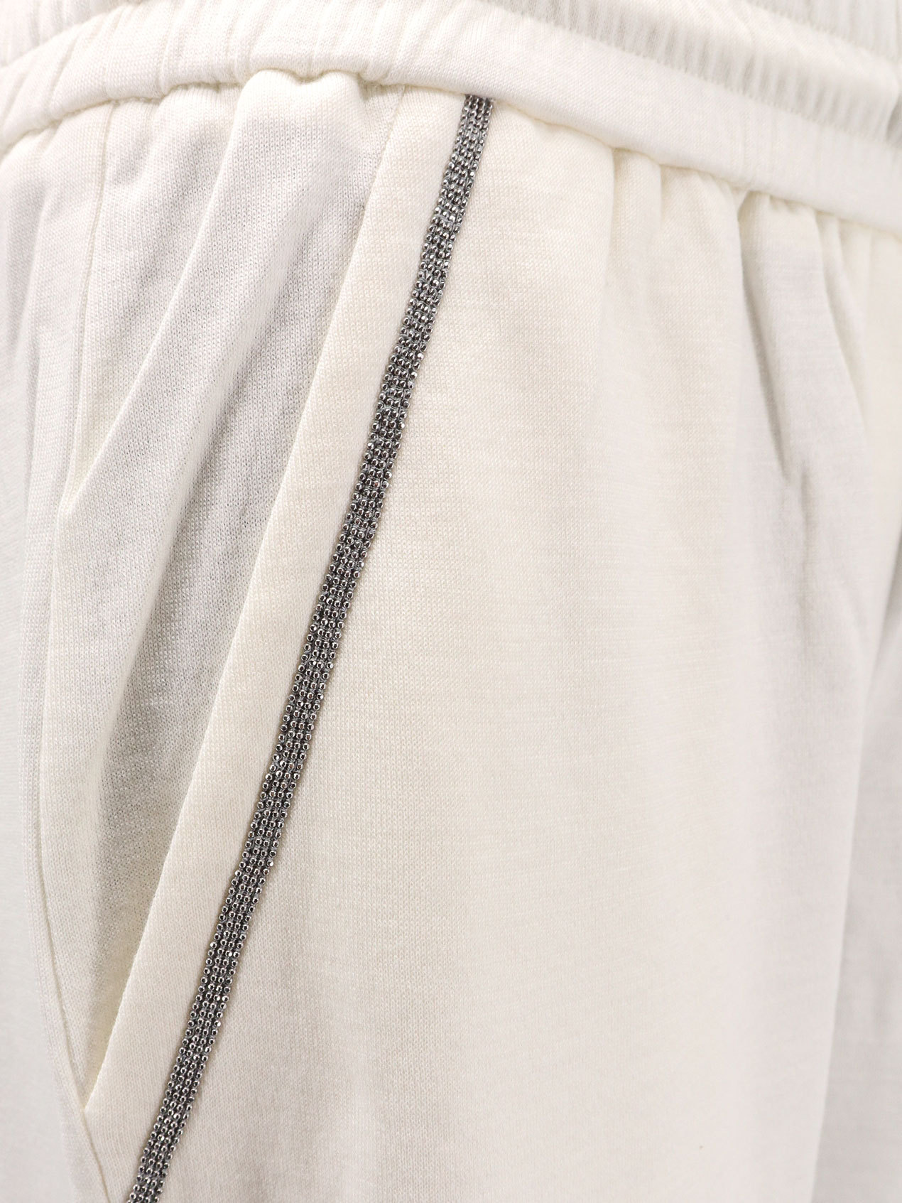 Brunello Cucinelli Track Trousers In Lightweight Stretch Cotton Fleece With Moniline In White