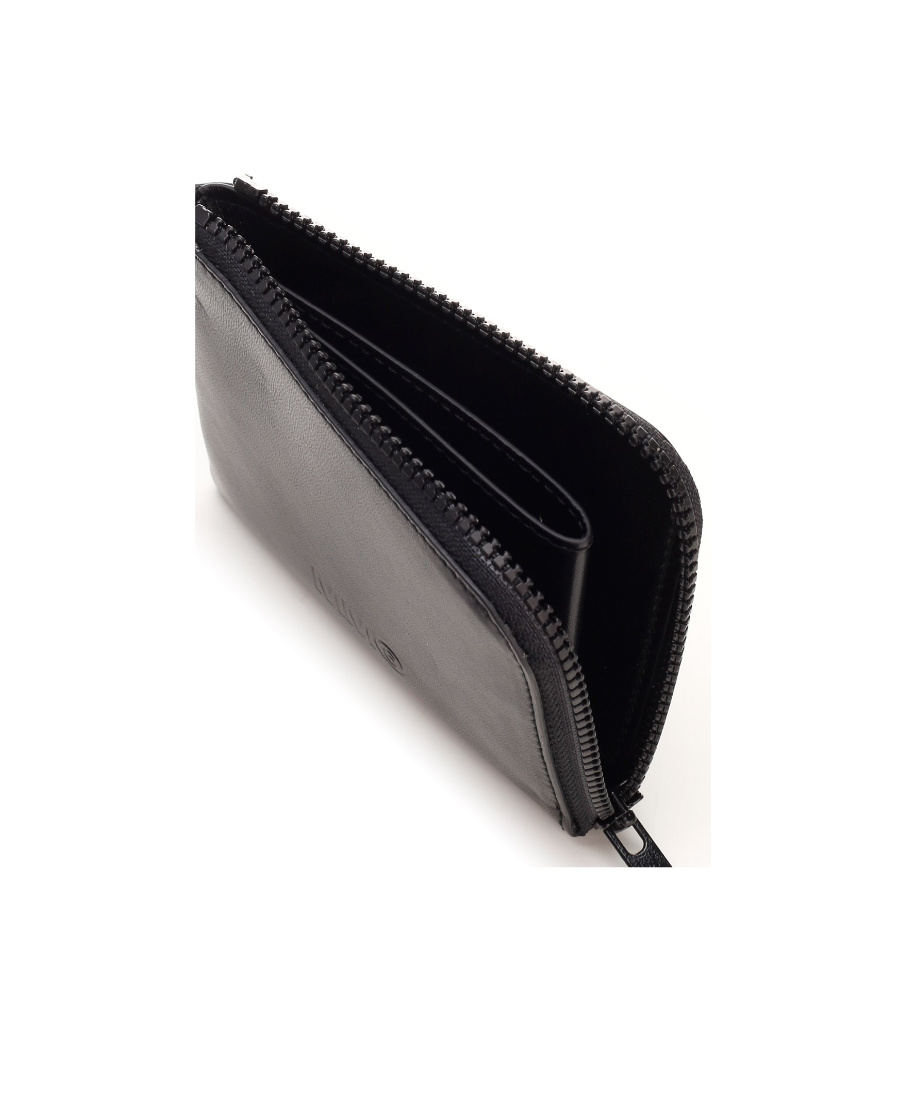 Shop Mm6 Maison Margiela Zipped Logo-embossed Purse In Black