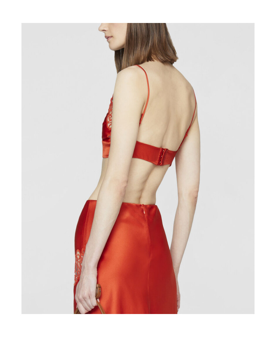 Stella Mccartney Embroidered Tulle And Satin Bra Top In Red