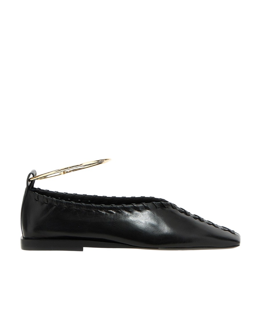 Jil Sander Ring Whipstitch-trimmed Leather Ballet Flats