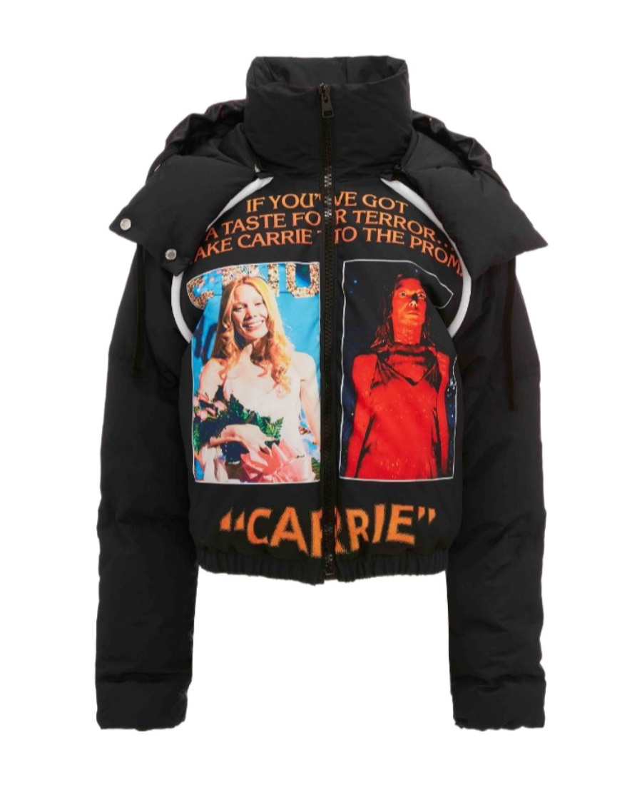 Jw Anderson Black Carrie Poster Print Cropped Puffer Jacket In Black