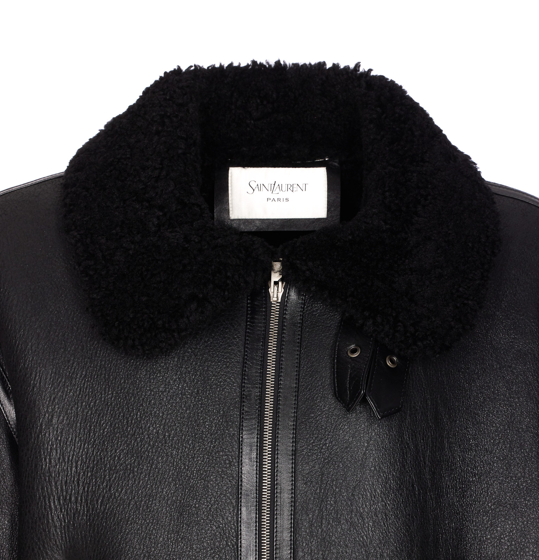 Saint Laurent Long-sleeved Leather Jacket In Black