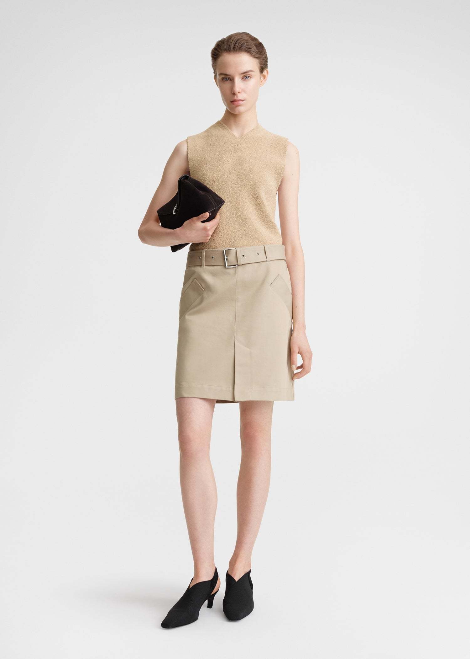 Totême Front-slit Belted Skirt In Nude