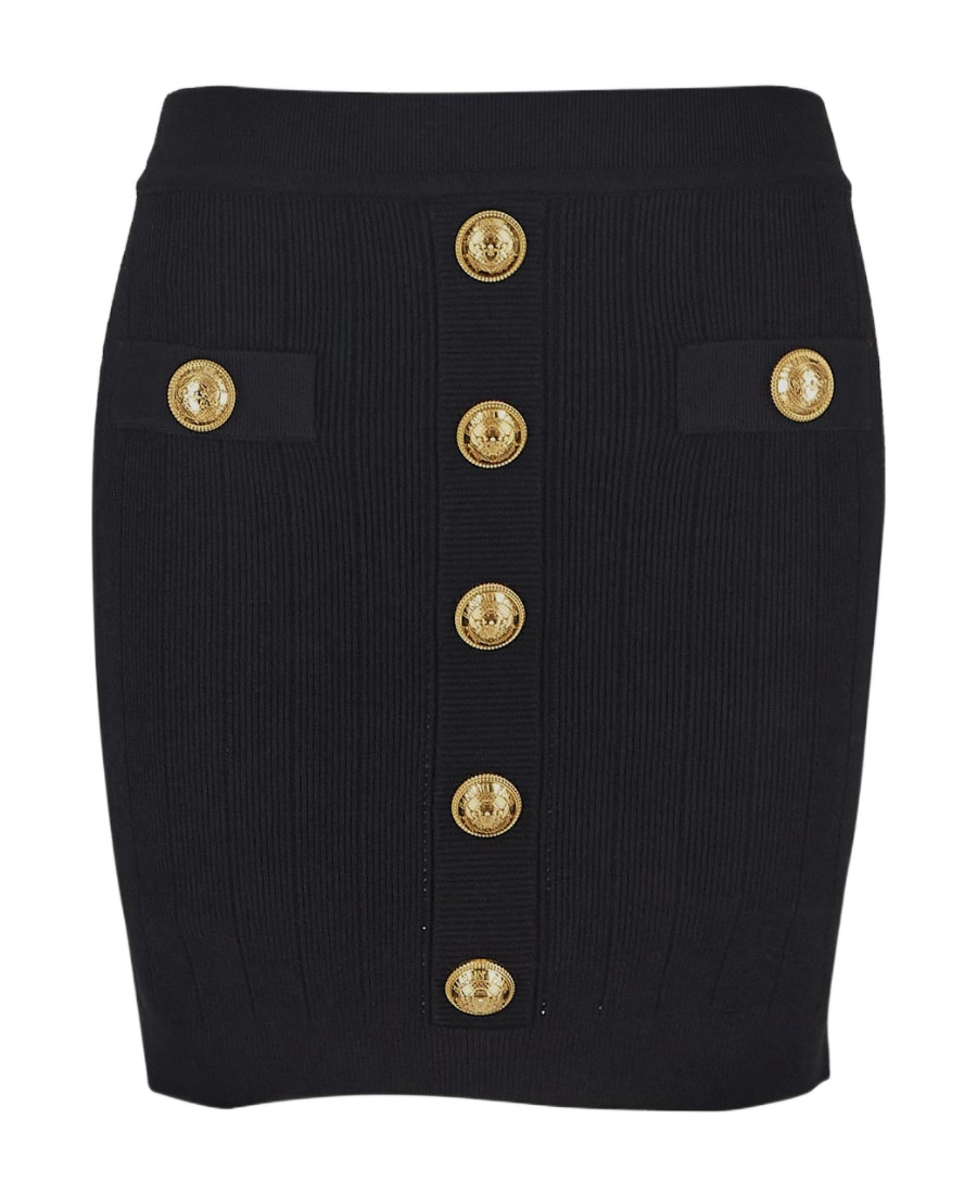 Shop Balmain Button-detail Knitted Miniskirt In Black