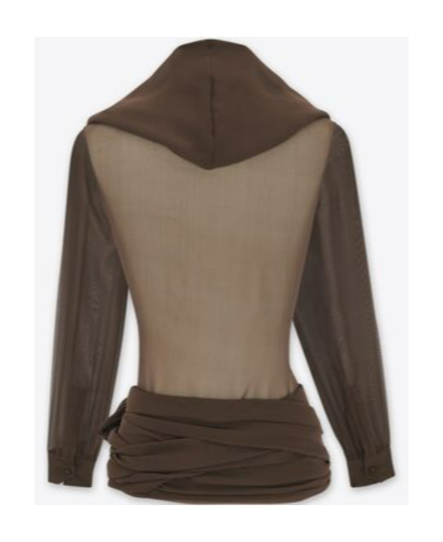 Saint Laurent Hooded Organic Silk Blouse In Brown