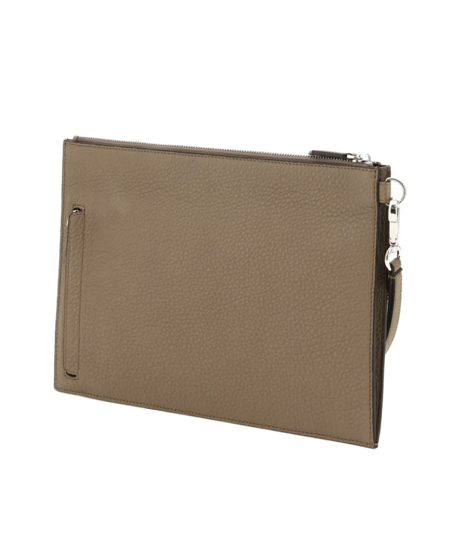 Fendi Ff-plaque Leather Clutch Bag In Brown