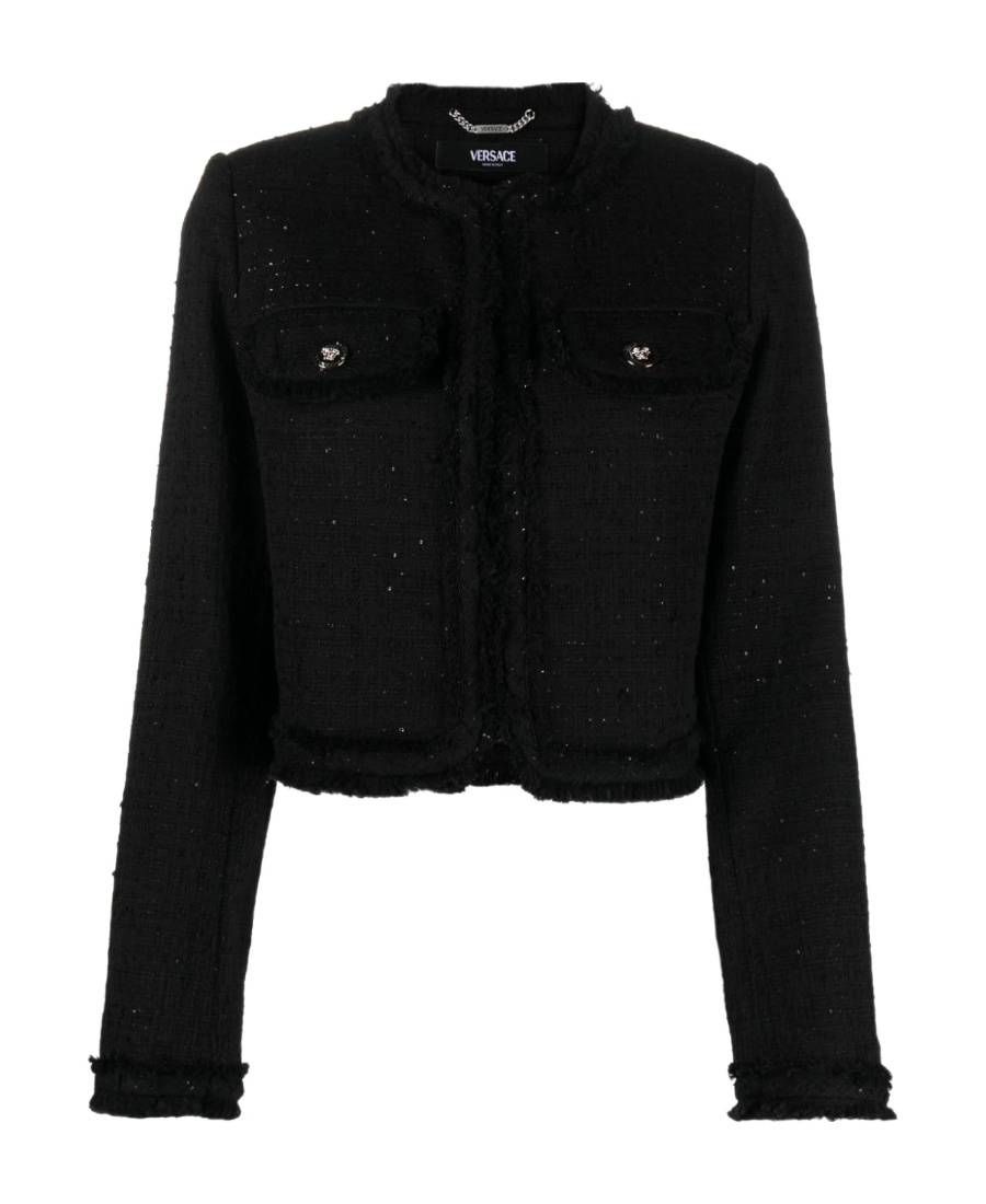 Versace Sequin-embellished Tweed Jacket In Black