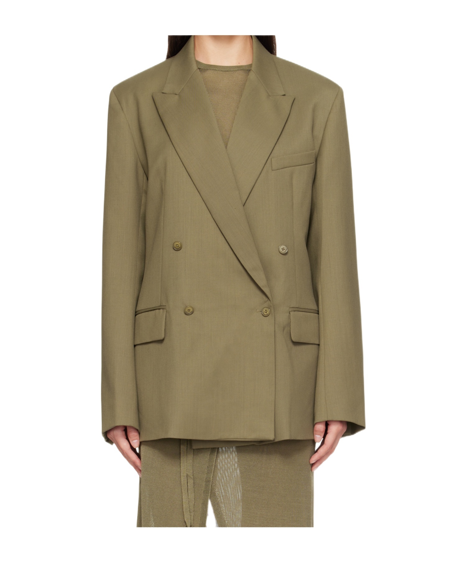 The Frankie Shop Khaki Newark Double Breasted Blazer In Brown