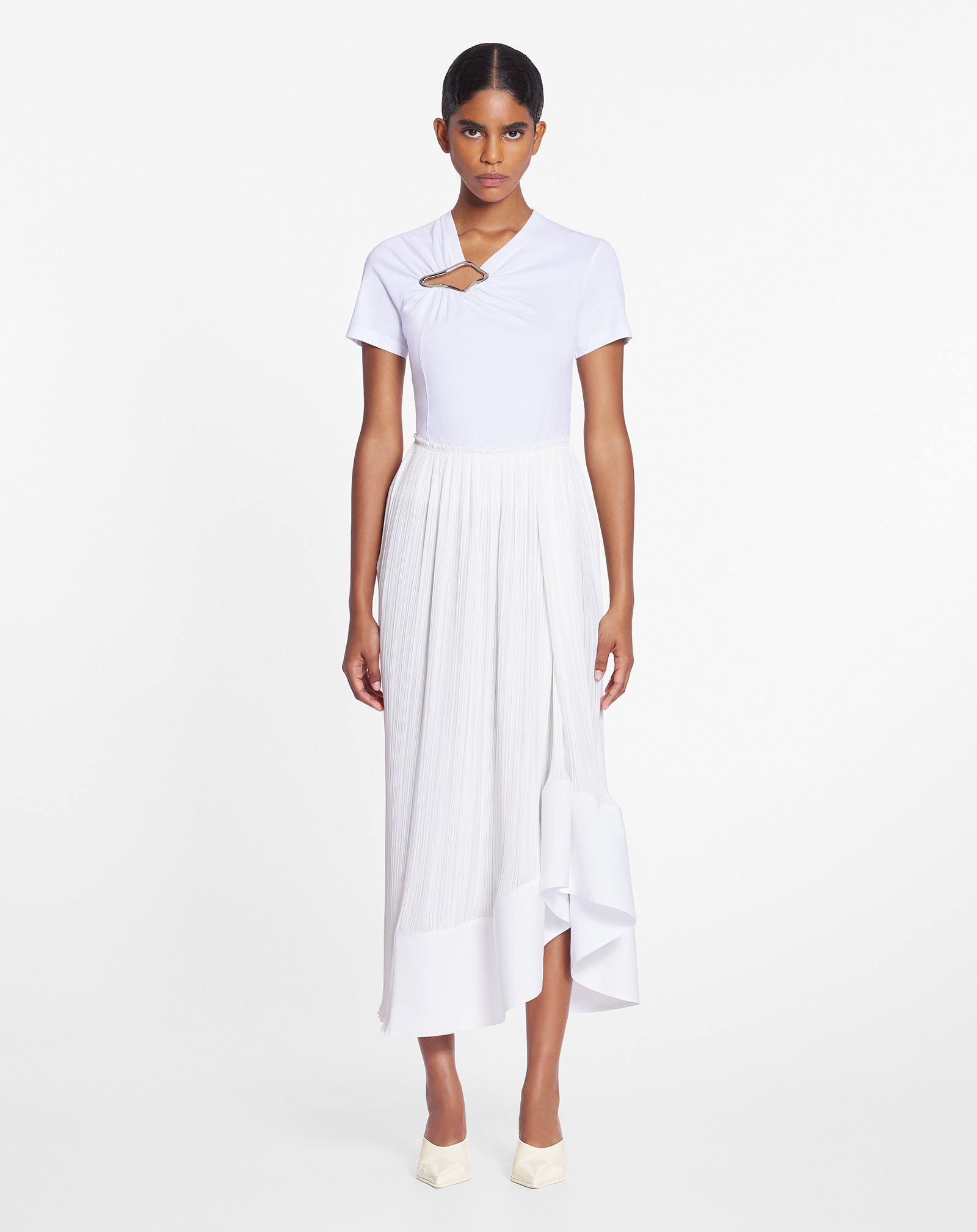 Lanvin Pleated High Waist Midi Skirt In White