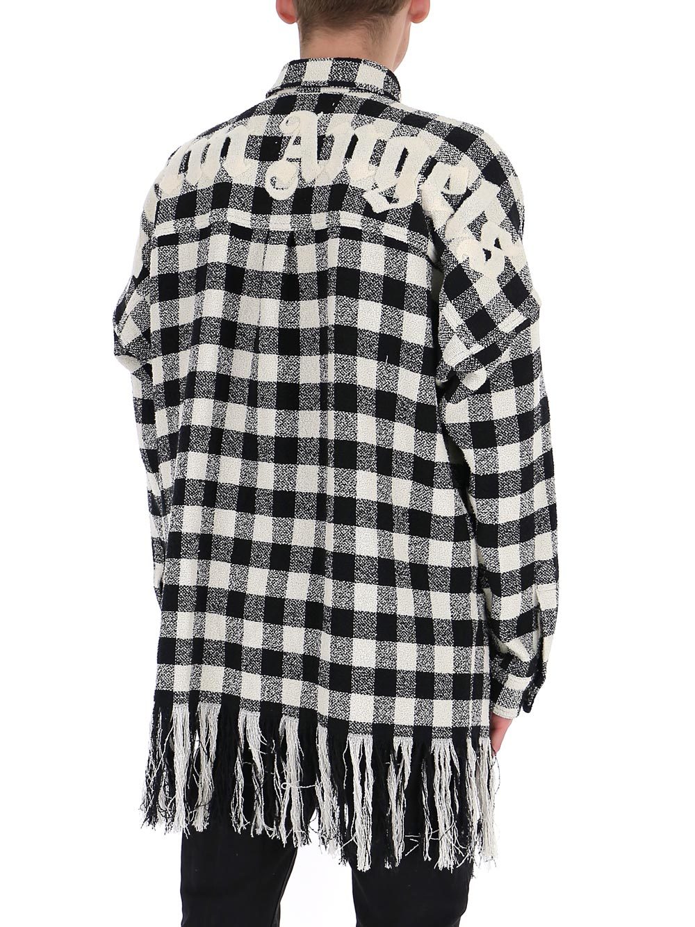 Palm Angels Check-print Fringed Shirt In Black