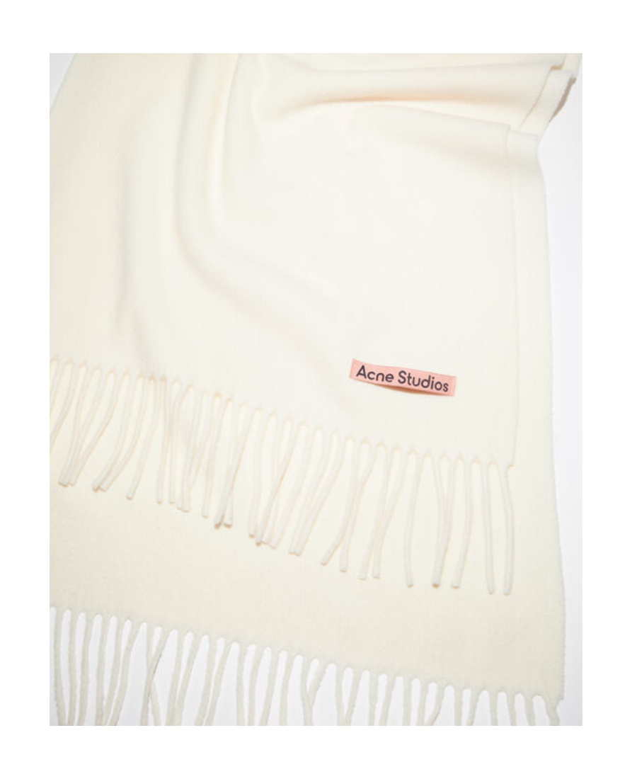 Acne Studios Logo-tag Fringed Wool Scarf In White