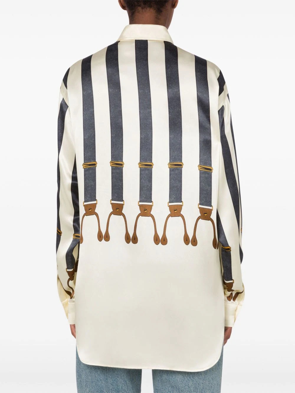 Moschino Shirt In Satin Suspenders Print In White