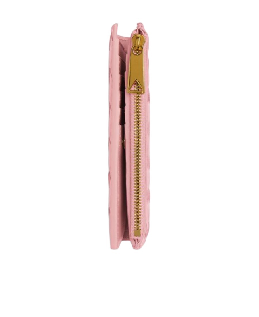 Bottega Veneta Leather Intrecciato Card Holder In Pink