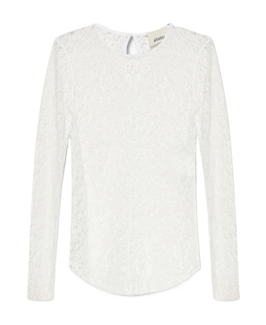 Isabel Marant Toyela Lace Crewneck Top In White